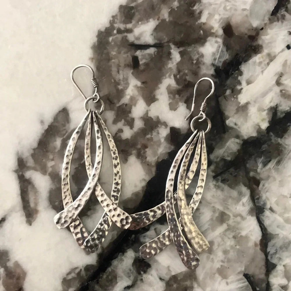 Sterling Silver Hand Hammered Dangling Earrings - Picture 1 of 4